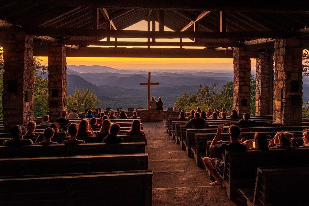 A chapel at sunset